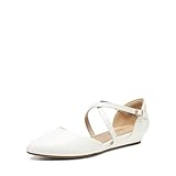 DREAM PAIRS Damen Flache Schuhe Ballerinas mit spitzer Zehenpartie Flache Schuhe niedrigem Keilabsatz Knöchelriemen Slip-on-Schuhe Elegante fürs Büro Arbeit,Size 39,Weiss-Pu,SDFA2402W