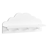 Zeller 13504 Kinder-Wandgarderobe 'Wolke', MDF, weiß, ca. 48 x 12 x 22 cm, Kleideraufbewahrung für das Kinderzimmer, Kleiderhaken