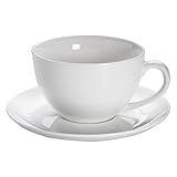 Maxwell & Williams P1114A Jumbo-Tasse mit Untertasse 450 ml – Serie Round – Porzellan Becher glatt, Weiß – Geschenkbox