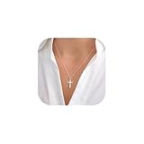 RMMD Silber Kreuz Kette Damen - Weißgold Vergoldete Silber Kreuzkette Kreuz Halskette Silberkette Damen Personalisierte Kreuzkette Schmuck Geschenke für Teenager Mädchen Frauen