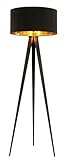 Lindby Dreibein, Tripod Stehlampe schwarz gold, Stehleuchte Metall Textil mit Fußschalter, Standleuchte 1x E27 max. 60W, ohne Leuchtmittel