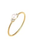 Elli DIAMONDS Ring Damen Verlobung Perle mit Diamant (0.03 ct.) in 585 Gelbgold