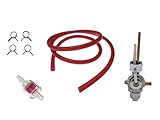 Benzinhahn M14x1 + Roter Benzinschlauch + Benzinfilter Set – Passend für Yamaha DT 50 M (Typ 2M4) | Hochwertiger Benzinhahn mit Wasserabscheider & Zubehör