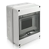 Royouzi IP65 Wasserdichter Verteilerkasten Aufputz, 1-Reihig für 5 Module, Grau, Kunststoff, Inkl. Verteilerkasten, 4 Granulat, Lange Schraube, 5 Kurze Schrauben, 2 Wasserdichte Stecker