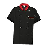 F Fityle Unisex-Kochmantel, Sommer-Kurzarm-Oberhemd, Kellner-Bekleidung Kochjacke Arbeitskleidung Kochkleidung für Catering-Hotel, Schwarz, l