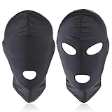 Kopfmaske Fetisch Gesichtsmaske, 2 Stück, Bondage Spandex Stretch Stoff Kopf Maske Kopfmaske aus Stretchstoff mit offenem Mund und verstärkter Augenpartie, Sexspielzeug Maske, Schwarz
