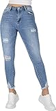 Giralin Damen Jeans Skinny Fit Fransen Freizeithose Regular Waist Cut-Outs 5-Pocket-Style Hose 200455 Hellblau 46