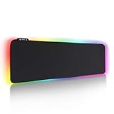 REAWUL RGB Gaming Mauspad Groß - 7 LED Farben 14 Beleuchtungs-Modi Gaming Mouse Mat, Rutschfester Gummibasis und Wasserdichter Oberfläche Tastatur Mouse Pad - 800 x 300 x 4 mm