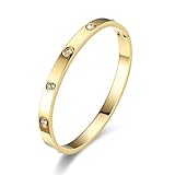 CPJJ Schmuck Damen Armreif Edelstahl Zirkonia einfache Stil Armband 6mm breit mit Schließe Armspange Gravur, 1 Stück