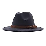 Panama-Hut Fedora Women 's Baseball Mütze Classic mit Wolle und Schnalle Playmobil Hüte (A-Dark Gray, One Size)