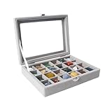 Dmnnlp Rock Vitrine, 24 Fächer Samt Rock Sammelbox, mineralien steine, Rock Display Case für Kleine Sammlerstücke, Fossil Kristalle, Edelsteine, Steine (Grau)