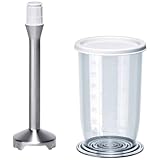 Bosch Edelstahlmixfuß MFZ4060, Sonderzubehör, Vier-Klingen-Messer "Quattro Blade", skalierter Mixbecher mit Deckel, passend für Handrührgeräte der Baureihe MFQ4 und Stabmixer-Baureihe MSM7, Edelstahl