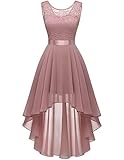 Berylove Damen Spitzenkleid Elegant Vokuhila Cocktailkleid Ärmellos Abendkleid Chiffon Brautjungfer Kleid BLP7035 Blush-3XL