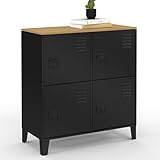 IDMarket - Beistellschrank 70 cm Ester 4 Türen aus Metall schwarz Holzplatte Industriedesign