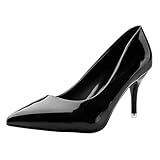 Damen mittlere Ferse Spitze Hof Schuhe Elegante Stilettos mittlere Ferse Hochzeitsschuhe Tanzabsatz Lackleder High Heels