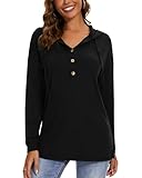 WOWENY Pullover Damen Mit Kapuze Sweatshirt Oversize Mit Knopfleiste Hoodie Langarmshirt Oberteile Pulli Tunika Für Den Herbst Und Winter,Schwarz,M