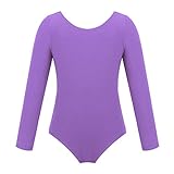 Alvivi Mädchen Langarm Ballett Trikots Leotard aus Baumwolle Kinder Balletbody Tanzbody Kindertanzkostüme Training Kleid Gr. 98-176 A Lavendel 104