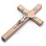 Vepoty Wandkreuz aus Holz, antikes Design, zum Aufhängen, Kruzifix, handgefertigtes Kreuz mit Loch für die Wanddekoration der Kirche zu Hause