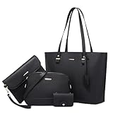 DORRISO Taschen Set Handtaschen Set Damen - 4 Teiliges Groß Kapazität Mehrzweck Mehreren Fächern Wasserdichte PU Leder Verstellbarer Gurt für Büro Schule Einkauf Reise Schwarz
