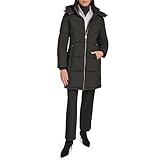 Calvin Klein Damen Hooded Zip Front Puffer Long Sleeve Coat Jacke, Ebenholz, M