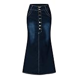 QIjinlook_Röcke Damen röcke Jeans Damen lang Damen hohe Taille vorne Knopf A-Linie Denim Lange Röcke Damen Lässig Eleganter Vintage Langer Jean Rock (M, Dunkelblau)