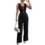 HANMAX Women's 2 Piece Business Casual Outfits Sleeveless Suit Vest and Wide Leg Pants Blazer Set