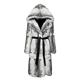 OFTBUY 2024 Echtes Kaninchenfell Naturpelz Mantel Frauen Winter Mode Warm mit Kapuze Frauen Pelz Jacke Designer Kalte Oberbekleidung (S,Ledergürtel)