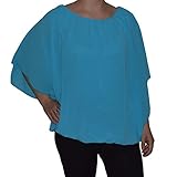 orientalhaus.de Italy Bluse Tunika Lagenlook Chiffon Ballon Fledermaus Ärmel Top (Türkis)
