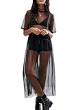 ORANDESIGNE Damen Mode Streetwear Transparent Kleid Party Clubwear Unterkleid Bikini Cover up C Schwarz XL