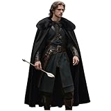 keland Renaissance Samt Umhang mit Wikinger Fell Schulter für Herren Halloween Cosplay (Schwarz)