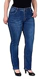 ESRA Damen Jeans Straight-Fit High Waist Jeans Gerade Schnitt Hose Hoch-Bund bis Übergröße Damen Stretch-Jeans Gerades Bein hoher Bund Plussize Große Größe FG6