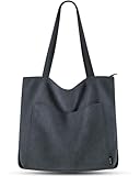 Prite Handtasche Damen Tote Bag Shopper Groß Umhängetasche Cord Beuteltasche Stofftasche für College Schule Arbeit Reisen Einkaufen (Grau)