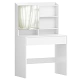 VASAGLE Schminktisch, Frisiertisch mit Spiegel und Einer Schublade, Kosmetiktisch, verstellbare Ablagen, modern, 40 x 70 x 136 cm, wolkenweiß RDT118W01