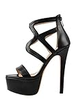 Only maker Damen Sandaletten High Heels Riemchensandalen Plateau Stiletto Sandalen Reißverschluss Lederoptik Schwarz 39 EU