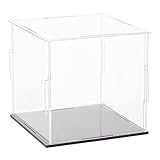 FINGERINSPIRE Klare Acryl Vitrine mit schwarzem Sockel 11x11x10,5cm, Würfel klar Selbstmontage Acryl Box staubdicht Schutz Vitrine für Action Figuren Sammlerstücke Spielzeug