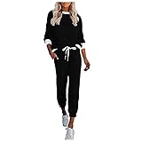 Briskorry Damen Jogginganzug 2 Teilig Sportanzug Frauen Freizeitanzug Trainingsanzug Hausanzug Streifen Sportswear Lose Homewear Set mit Taschen