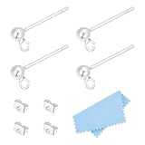 UNICRAFTALE Runde Ohrstecker aus 925er-Sterlingsilber, 14 mm lang, silberfarben, mit 3 Ohrmuttern aus 304 Edelstahl für Schmuckherstellung, ca. 4 Stück