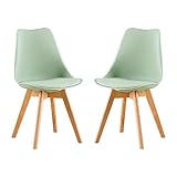 EGGREE 2er Set Esszimmerstuhl Skandinavischer SGS Geprüfter, Design Küchenstuhl Essstühle mit Polsterstuhl et Massivholz Buche Bein, Eiscreme-Grün