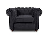 Sessel Chesterfield Asti - Couch, Couchgarnitur, Couchsessel, Loungesessel, Stühl, Holzfüße - Glamour Design (Schwarz (Capri 19))