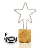 Holz Tischlampe E27 Woody Sparkle Tischleuchte aus Holz Tischlampe Würfellampe Holzlampe im Landhausstil mit einer E27 Weihnachtsbaum LED Lampen (Polygonbasis, Stern)