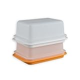 Tupperware® Butterdose (2) orange-weiß + weiß Butterschatz für Butter bis 6,5 cm Höhe! C21 (inkl. 1x Bio Saatgut)
