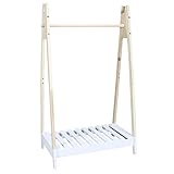 Home Deco Kids HD6759 Sully Kleiderstange, für Kinder, Schlafzimmer, Möbel, Dekoration, Kiefer, Weiß/Holz, 115 x 70 x 40 cm
