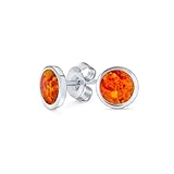 Klassische einfache Irisierende Edelsteinfassung Flacher runder Kreis Kreierter Orange Feueropal Ohrstecker für Frauen .925 Sterlingsilber Klein 5MM Oktober-Geburtsstein