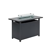 Kleine oder große Feuerstelle Esstisch, Stahl oder Aluminium Garten Feuerstelle Tisch mit Lavasteinen, Glas Windschutz und Gartenmöbel Abdeckung, Outdoor Gas Feuerstelle Tische in Grau (Großes