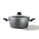STONELINE XXL Aluguss Kochtopf 28 cm, Großer Topf mit Deckel 7 L, Antihaft beschichtet mit echten Steinpartikeln, Kochtopf Induktion 28 cm, für alle Herdarten, Backofen, Kochen ohne Fett oder Öl, Grau