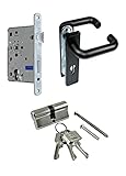 SN-TEC Stahltür/FH Tür Komplett Set Beschlag (beidseitig Drücker) + FH Schloss (DIN Rechts) + Profilzylinder