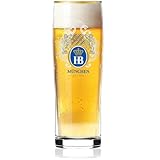 Hofbräuhaus München Originaler Bierglas Dayton Becher Bayern 0,5 L | Bierkrug mit bayerischen Rauten, Löwen und Goldrand | Krug mit HB Logo | Maßkrug | Biergläser