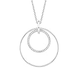 S.Oliver Damen Kette mit Kreis-Anhänger 925 Sterling Silber rhodiniert Zirkonia 72+5 cm weiß