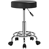 Yaheetech Rollhocker Höhenverstellbar 50,5–65 cm Sitzhöhe Drehhocker 360° Drehbar Bürohocker bis 120 kg Arbeitshocker mit Rollen Hocker Schwarz