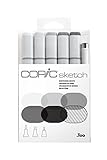 COPIC Sketch Marker Set "Sketching Grays" mit 6 Farben, professionelle alkoholbasierte Pinselmarker mit einer flexiblen und einer mittelbreiten Spitze
